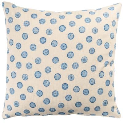 Flower Block Print Linen Blend Extra-Large Cushion in Cornflower Blue