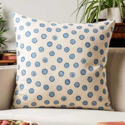 Flower Block Print Linen Blend Extra-Large Cushion in Cornflower Blue