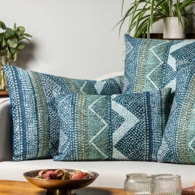 Aztec Stripe Cushion in Teal Blue