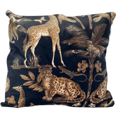 XL Velvet Animal Print Cushion in Black and Gold