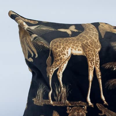 XL Velvet Animal Print Cushion in Black and Gold