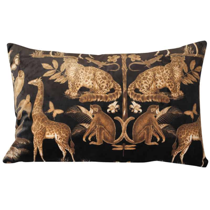 XL Velvet Animal Print Rectangular Cushion in Black and Gold