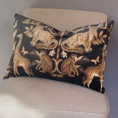 XL Velvet Animal Print Rectangular Cushion in Black and Gold