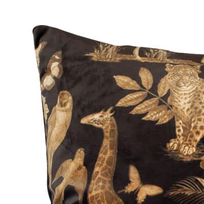 XL Velvet Animal Print Rectangular Cushion in Black and Gold