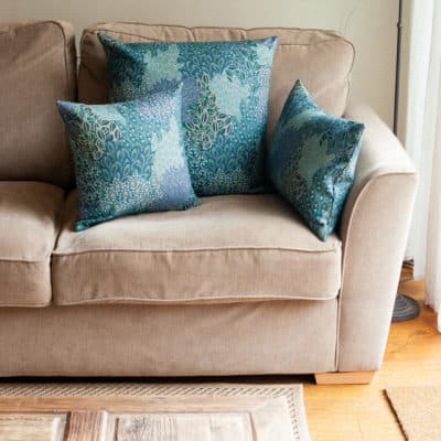 Winter Garden Linen Blend Cushion in Peacock Blue