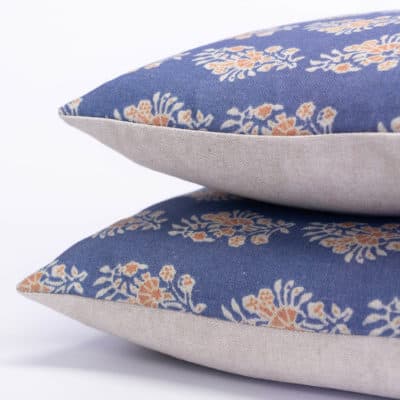 Chatsworth Boudoir Cushion in Denim Blue and Orange