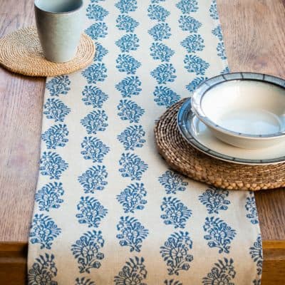 Hidcote Table Runner in Indigo Blue