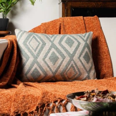 Tribal Ikat Boucle Boudoir Cushion in Duck Egg Blue