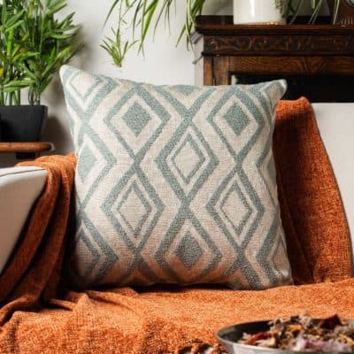 Tribal Ikat Boucle Cushion in Duck Egg Blue