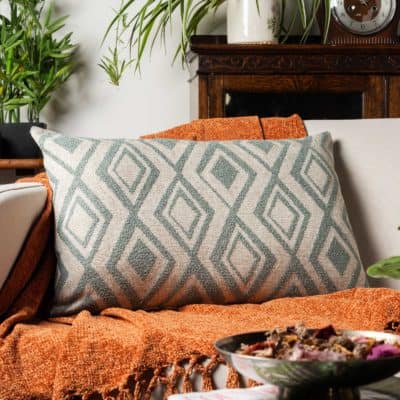 Tribal Ikat Boucle XL Rectangular Cushion in Duck Egg Blue