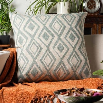 Tribal Ikat Boucle Extra-Large Cushion in Duck Egg Blue