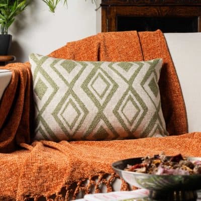 Tribal Ikat Boucle Boudoir Cushion in Moss Green