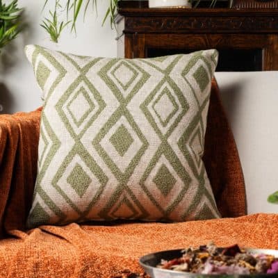 Tribal Ikat Boucle Cushion in Moss Green