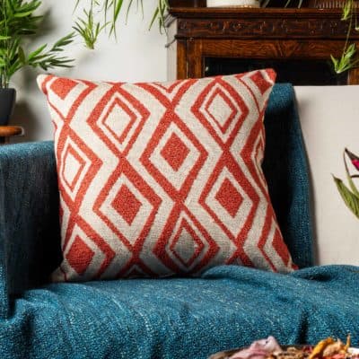 Tribal Ikat Boucle Cushion in Burnt Orange