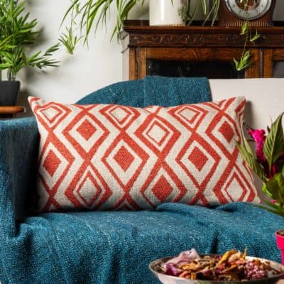 Tribal Ikat Boucle XL Rectangular Cushion in Burnt Orange