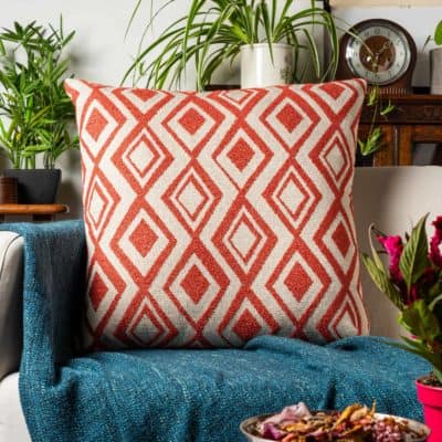 Tribal Ikat Boucle Extra-Large Cushion in Burnt Orange
