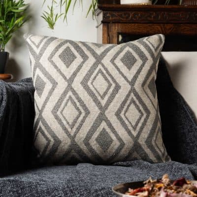 Tribal Ikat Boucle Cushion in Stone Grey