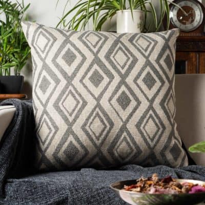 Tribal Ikat Boucle Extra-Large Cushion in Stone Grey