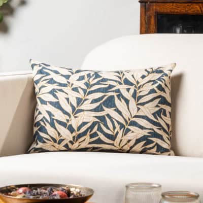 Willow Leaves Boudoir Cushion in Navy Blue