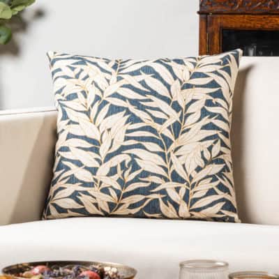Willow Leaves Cushion in Navy Blue
