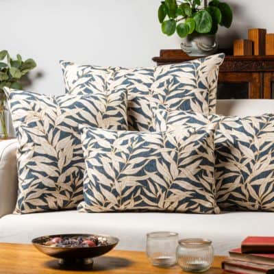Willow Leaves Cushion in Navy Blue