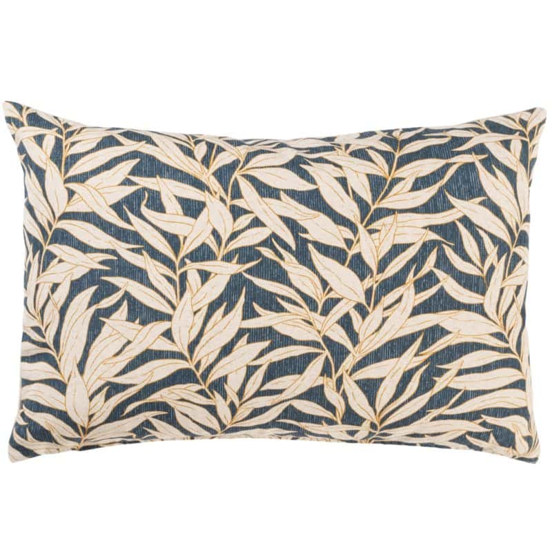 Willow Leaves XL Rectangular Cushion in Navy Blue