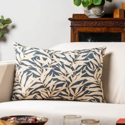 Willow Leaves XL Rectangular Cushion in Navy Blue