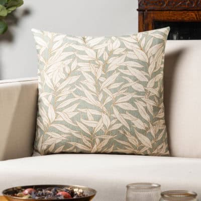 Willow Leaves Cushion in Duck Egg Blue