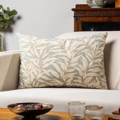 Willow Leaves XL Rectangular Cushion in Duck Egg Blue