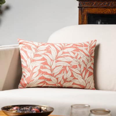 Willow Leaves Boudoir Cushion in Coral