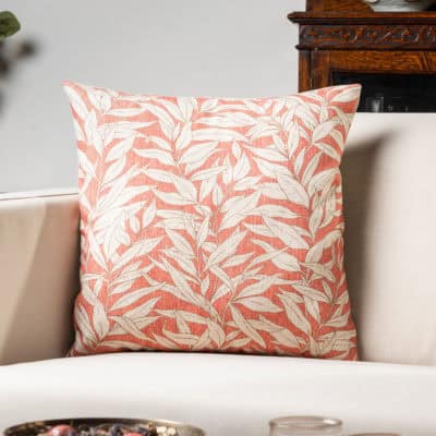 Willow Leaves Cushion in Coral