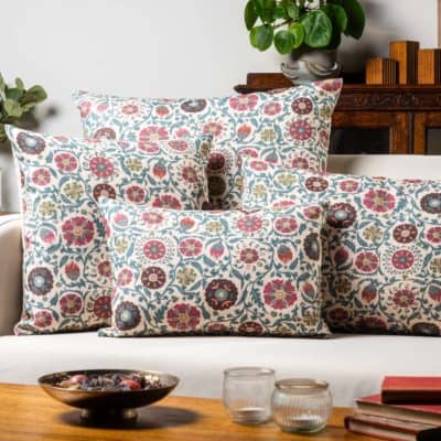 Tudor Rose Boudoir Cushion in Coral