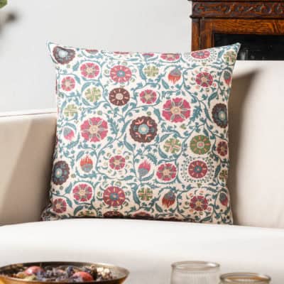 Tudor Rose Cushion in Coral