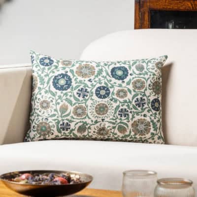 Tudor Rose Boudoir Cushion in Teal