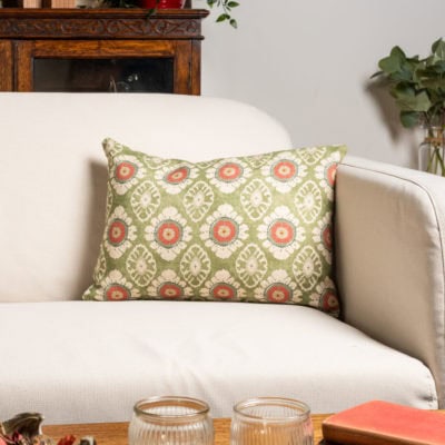 Mandala Motif Linen Print Boudoir Cushion in Green