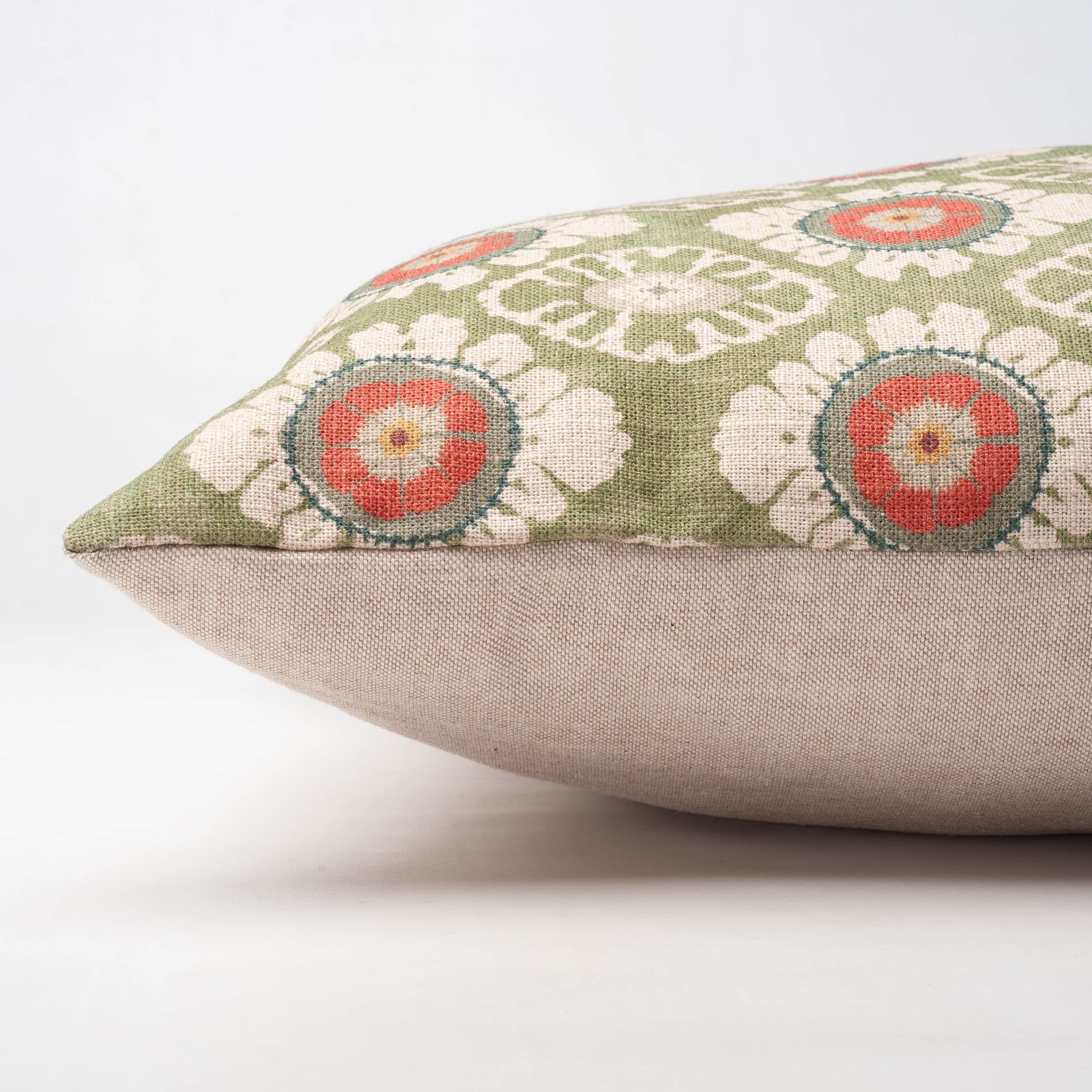 Mandala Motif Linen Print Boudoir Cushion in Green