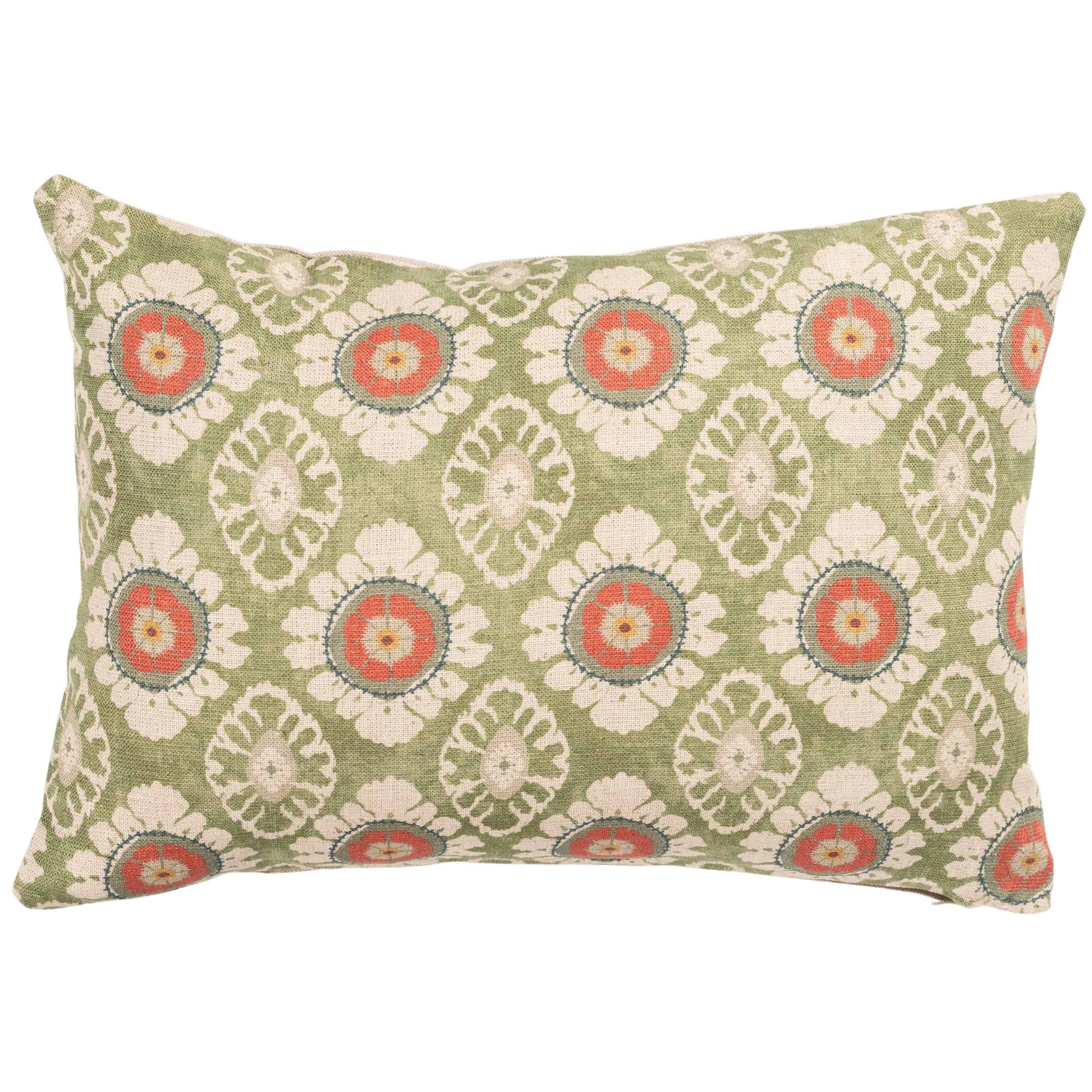 Mandala Motif Linen Print Boudoir Cushion in Green