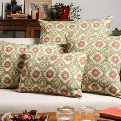 Mandala Motif Linen Print Cushion in Green