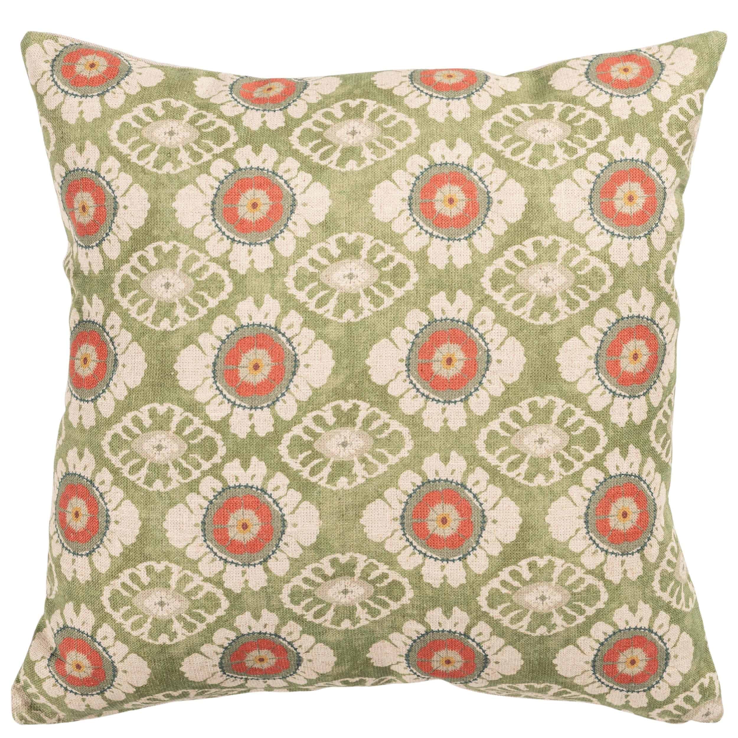 Mandala Motif Linen Print Cushion in Green