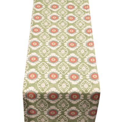 Mandala Motif Linen Print Table Runner in Green