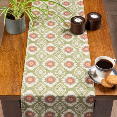 Mandala Motif Linen Print Table Runner in Green