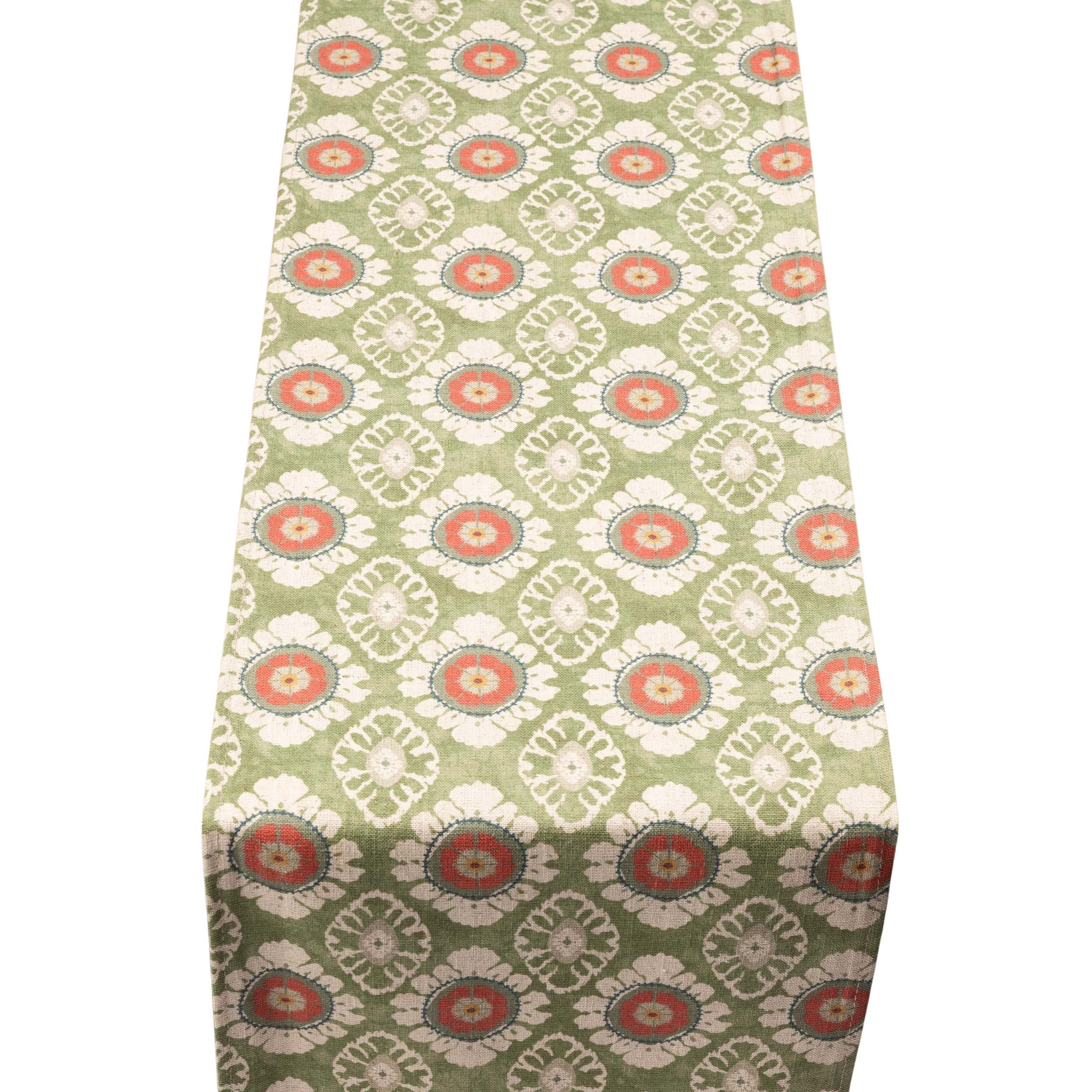 Mandala Motif Linen Print Table Runner in Green