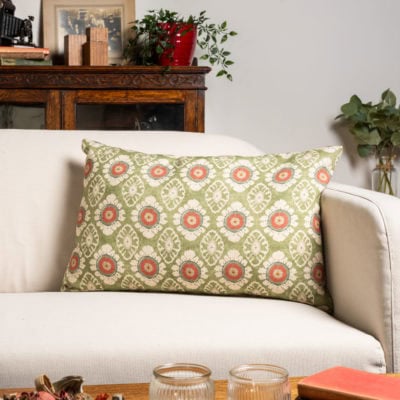 Mandala Motif Linen Print XL Rectangular Cushion in Green