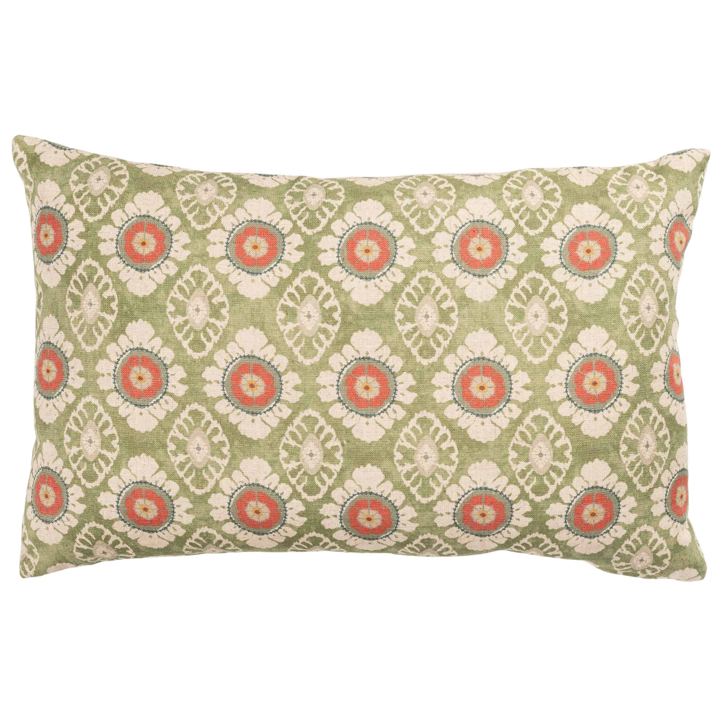 Mandala Motif Linen Print XL Rectangular Cushion in Green