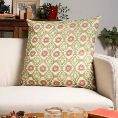Mandala Motif Linen Print Extra-Large Cushion in Green