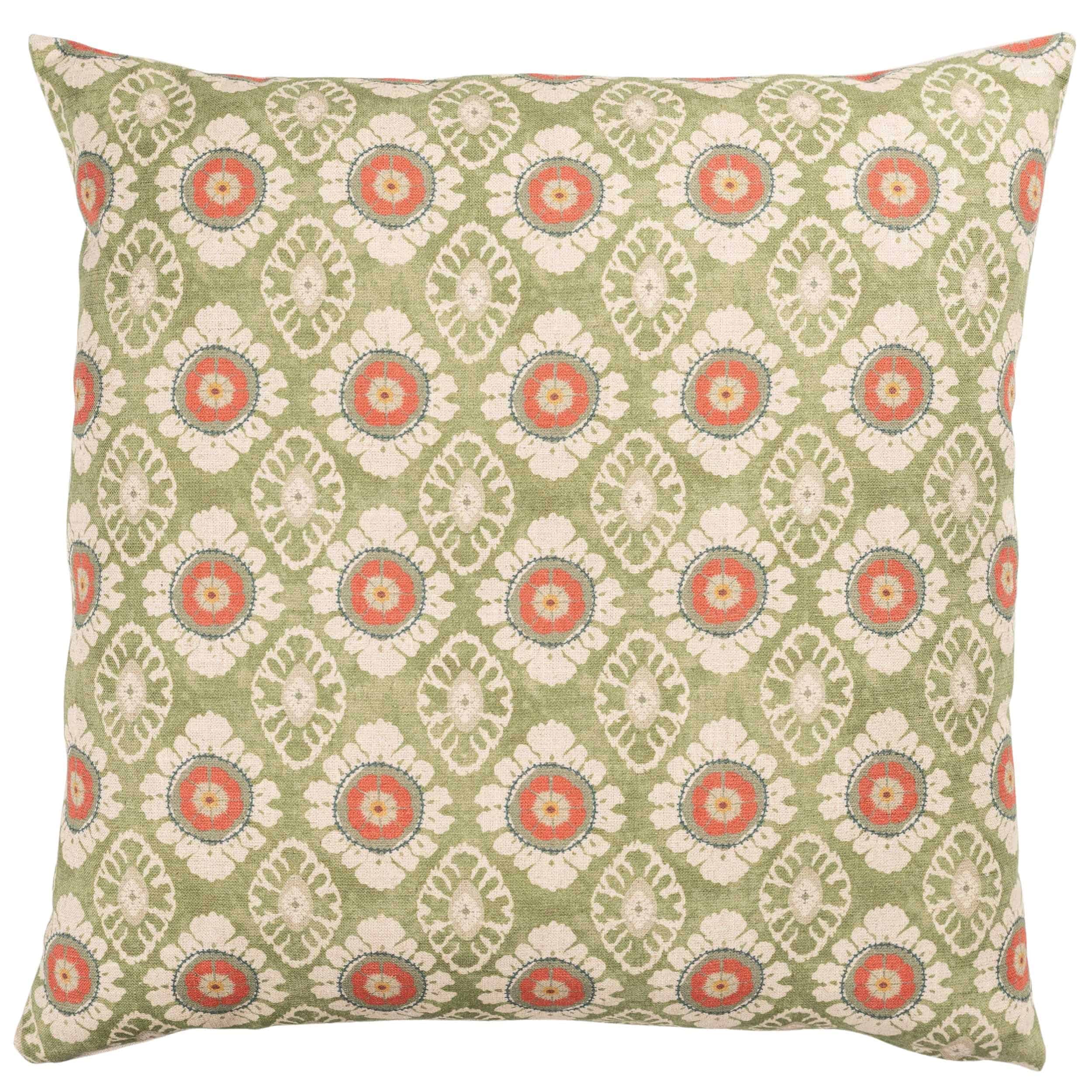 Mandala Motif Linen Print Extra-Large Cushion in Green