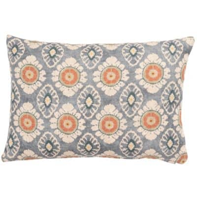 Mandala Motif Linen Print Boudoir Cushion in Cornflower Blue