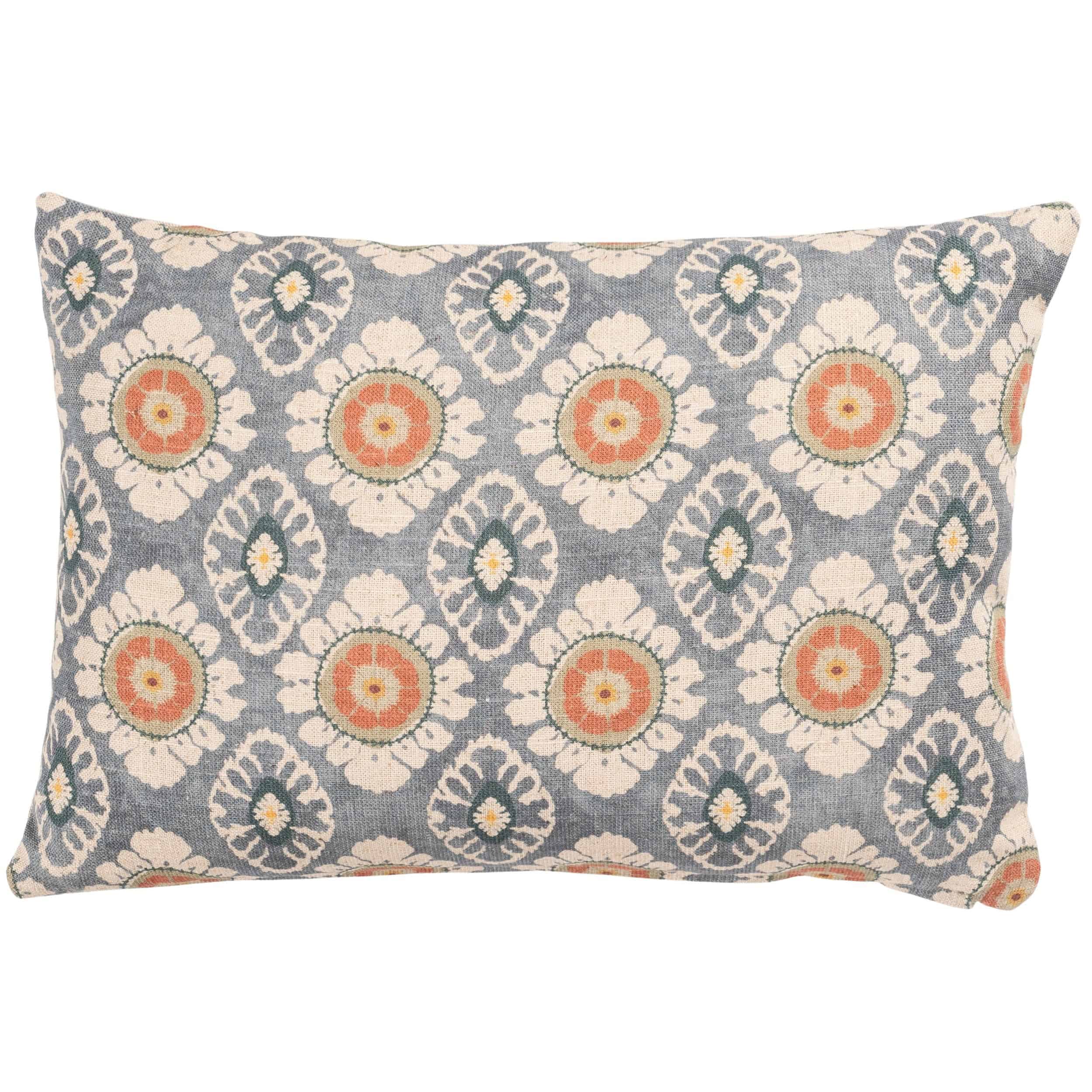 Mandala Motif Linen Print Boudoir Cushion in Cornflower Blue