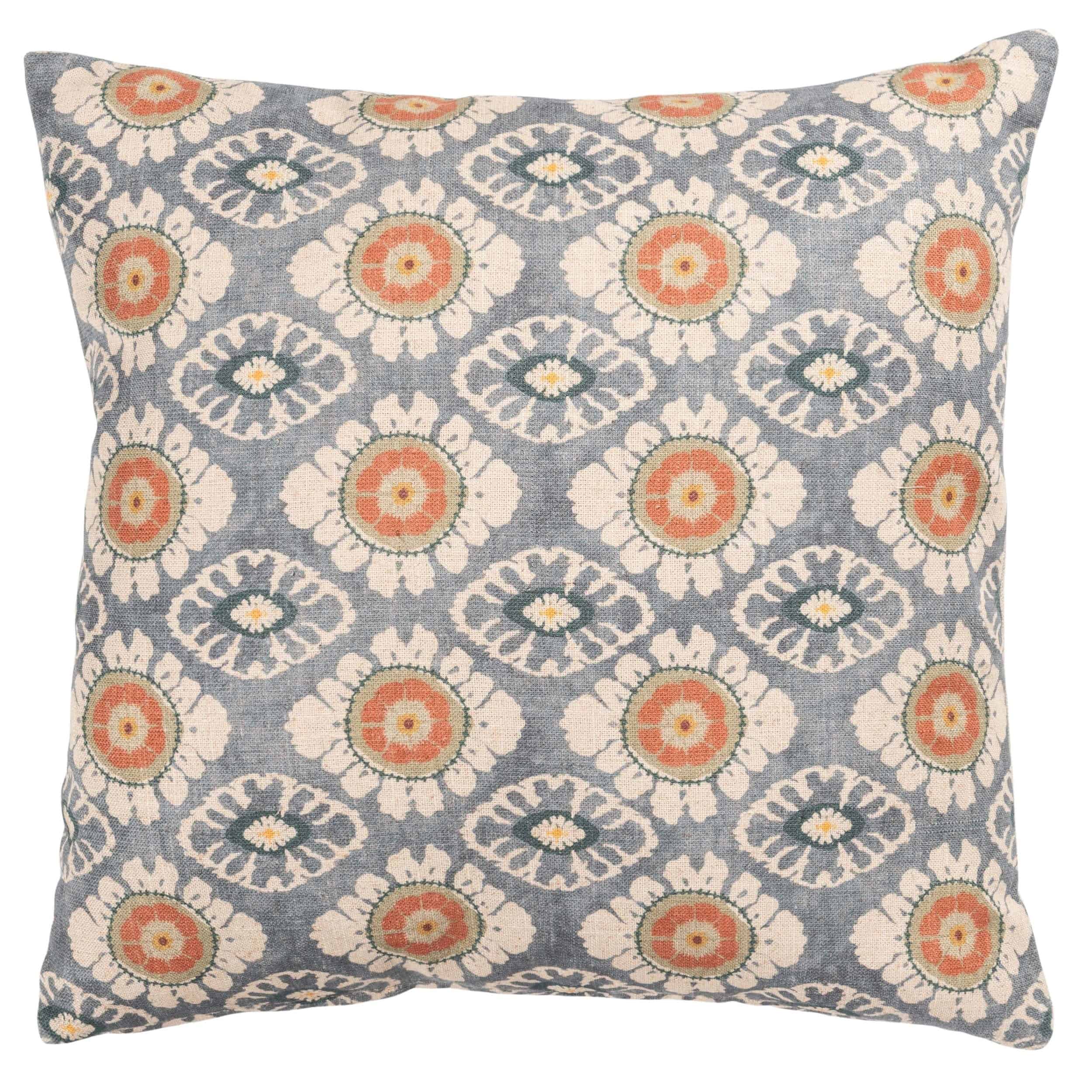 Mandala Motif Linen Print Cushion in Cornflower Blue