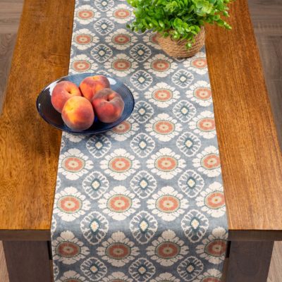 Mandala Motif Linen Print Table Runner in Cornflower Blue